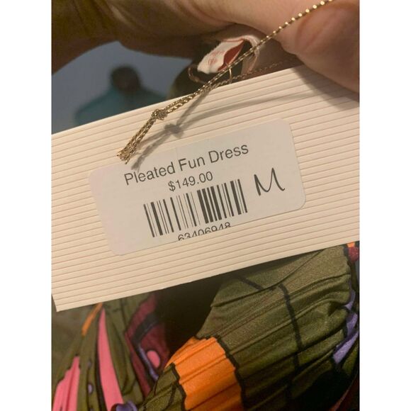 CIEBON Printed Multicolor Micro Pleat Dress with Long Sleeves, NWT, size M - Picture 5 of 7